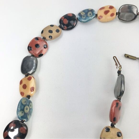Multicolored Polka Dot Squared Bead Vintage 14” Necklace - Picture 10 of 16